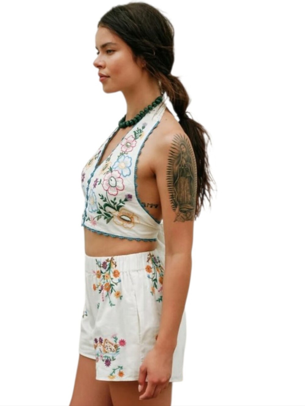 Free People Lucy Mae Embroidered Set Cream Combo S